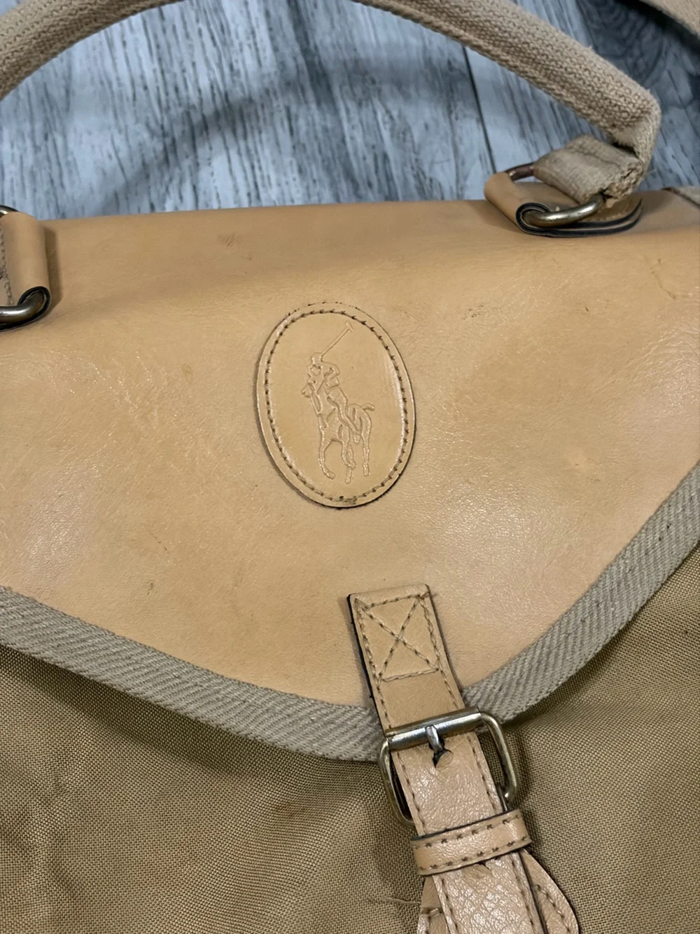 Polo by Ralph Lauren Tan Canvas Tote with Leather Flap and Trim